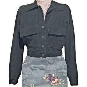 Vtg. Johnny Was Collection Cropped Corduroy Jacket Size Small Charcoal Button Up